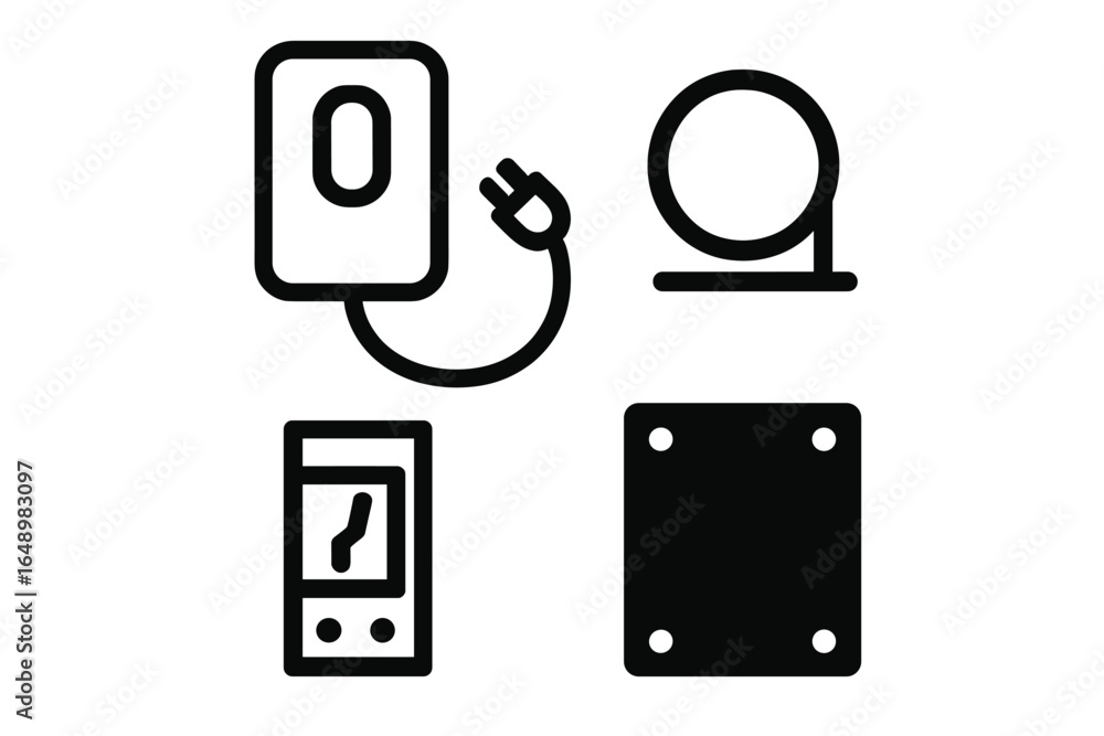 Poster various electrical components arranged on a clean background for design purposes in a technical sett