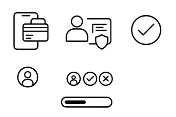Icons representing digital verification process for user authentication and account security with multiple elements