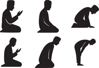 Muslim man praying in various positions islam prayer