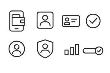Icons representing digital identity verification and security processes enhancing online safety and authentication methods