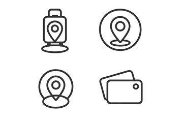 Travel planning icons featuring location markers, suitcase, and cards to organize trips efficiently and effectively