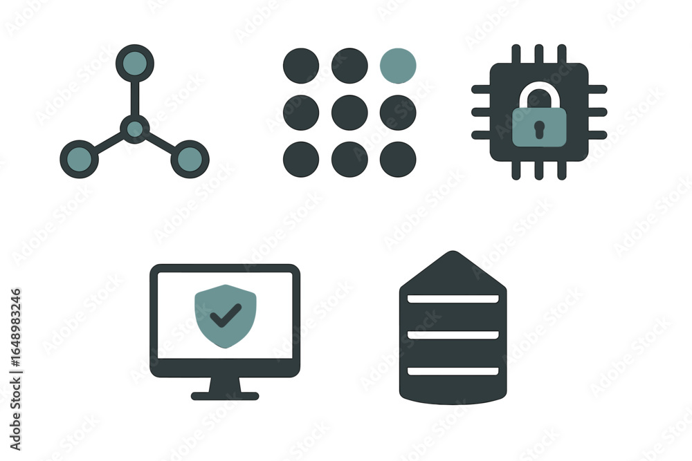 Poster visual representation of cybersecurity concepts including network security and data protection techn