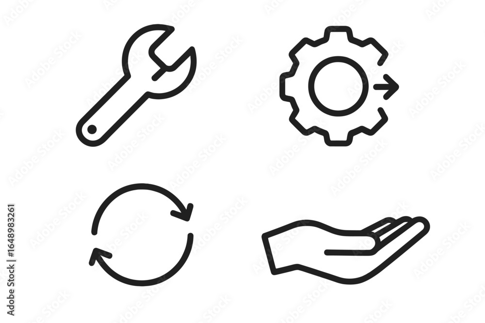 Poster symbols representing tools, maintenance, and support in a modern setting for efficient operations an