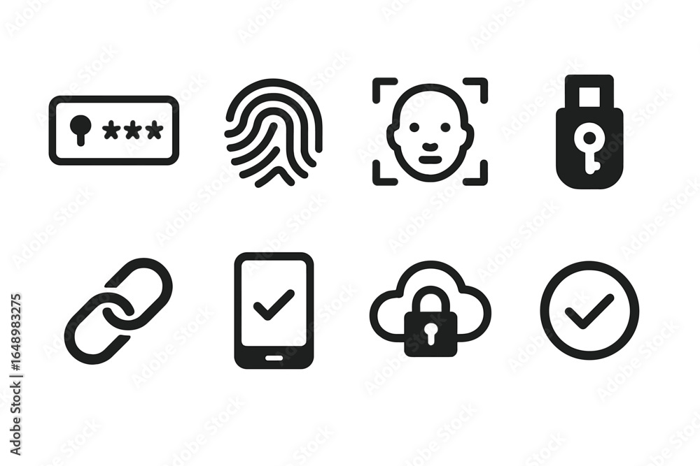 Aufkleber collection of security icons representing various methods of authentication and data protection tech