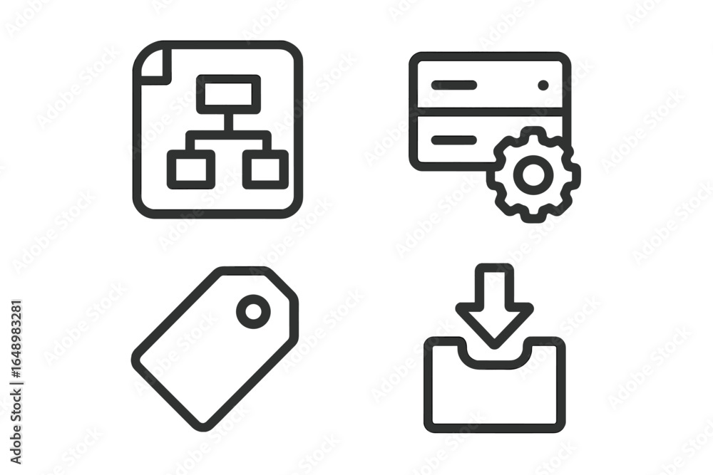 Poster visual representation of organizational structure, data management, tagging, and file downloads in a