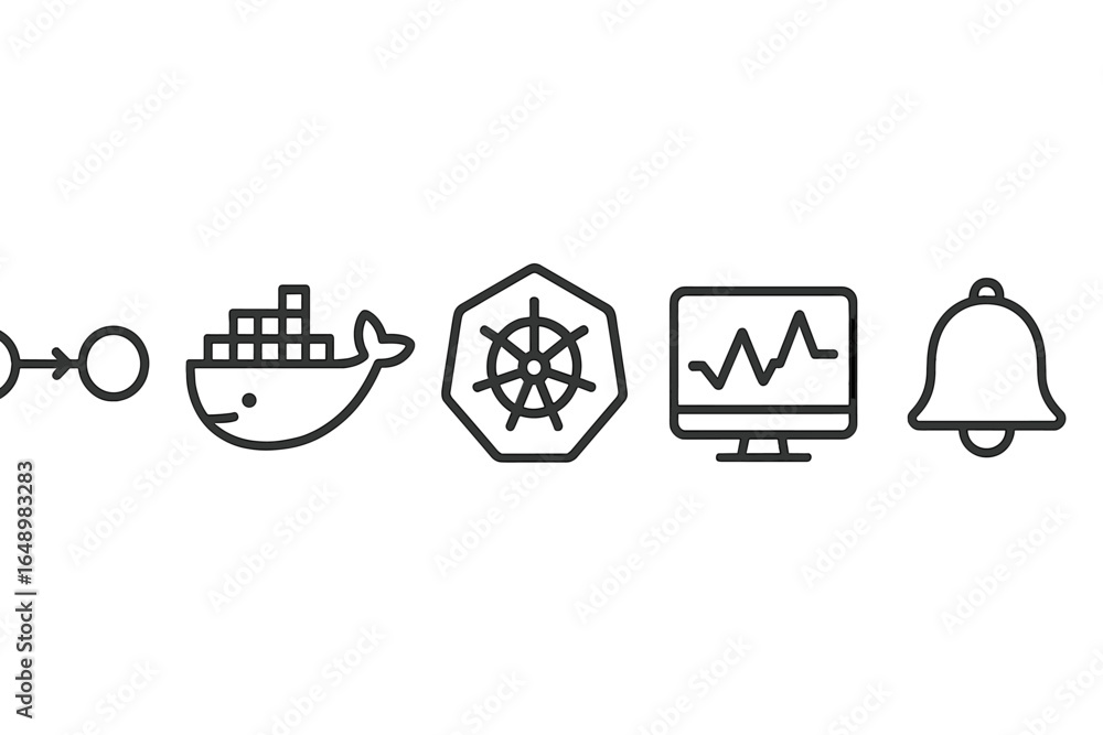 Poster exploring icons representing container shipping, technology, and monitoring processes in modern logi