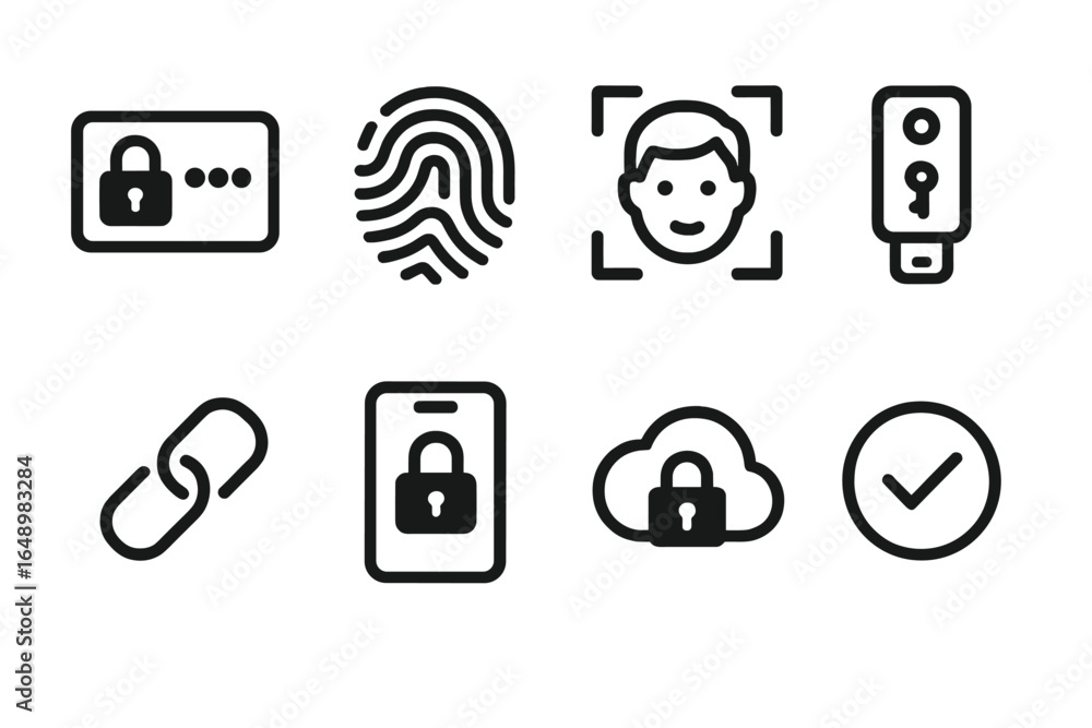 Aufkleber icons representing various security features for digital authentication and user privacy solutions i