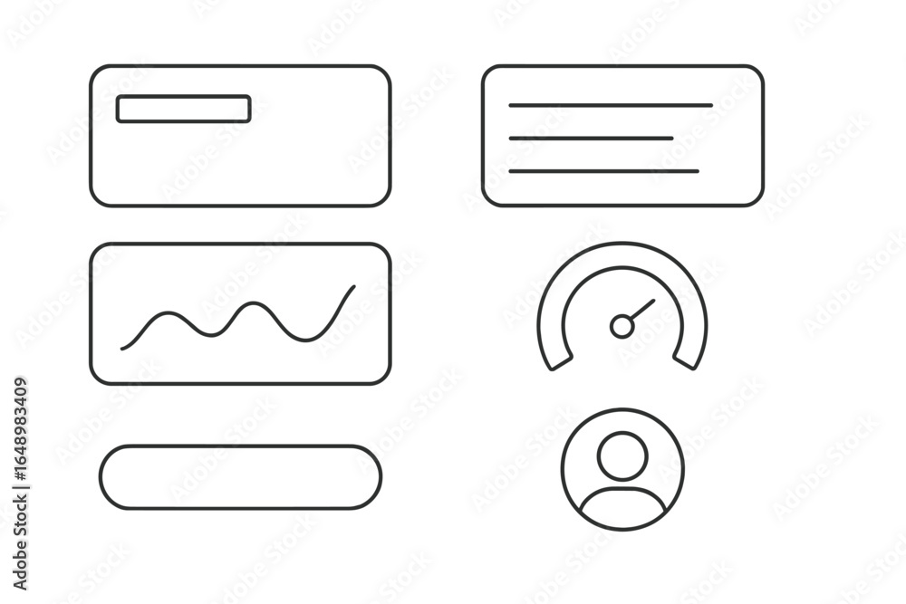 Aufkleber user interface design elements showcasing various forms, graphs, and icons for a digital application