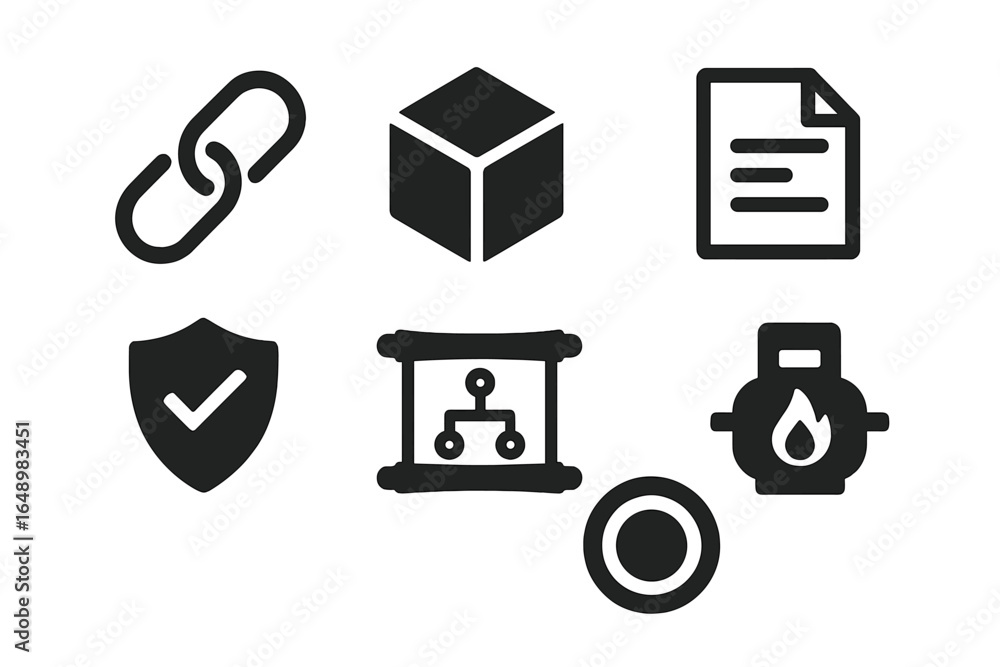 Poster collection of icons representing various digital and security concepts in flat design style