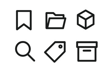 Icons representing various tasks and actions, including organization, search, and storage commonly used in digital or physical environments