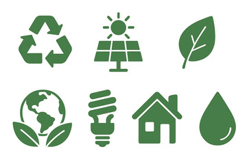 Symbols representing environmental sustainability and renewable energy initiatives in a modern design setting