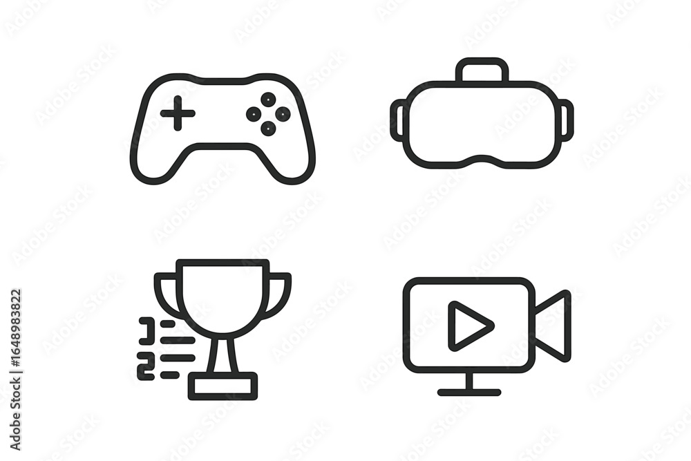 Poster gaming controllers display with trophy and streaming equipment at a tech event showcasing new gaming