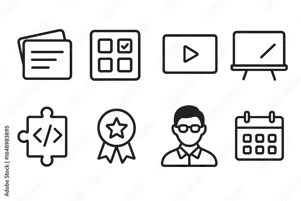 Poster icons representing various digital tools for learning and project management in a minimalistic style