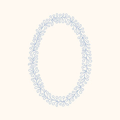 Hand drawn floral berry oval frame with a charming whimsical cottage core design. Soft blue pastel nostalgic, perfect for textiles, wallpaper, wrapping paper, and romantic vintage-inspired decor.