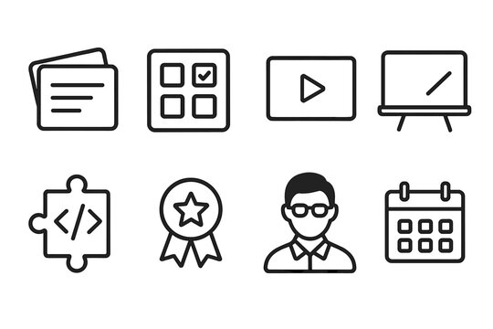 Icons representing various digital tools for learning and project management in a minimalistic style