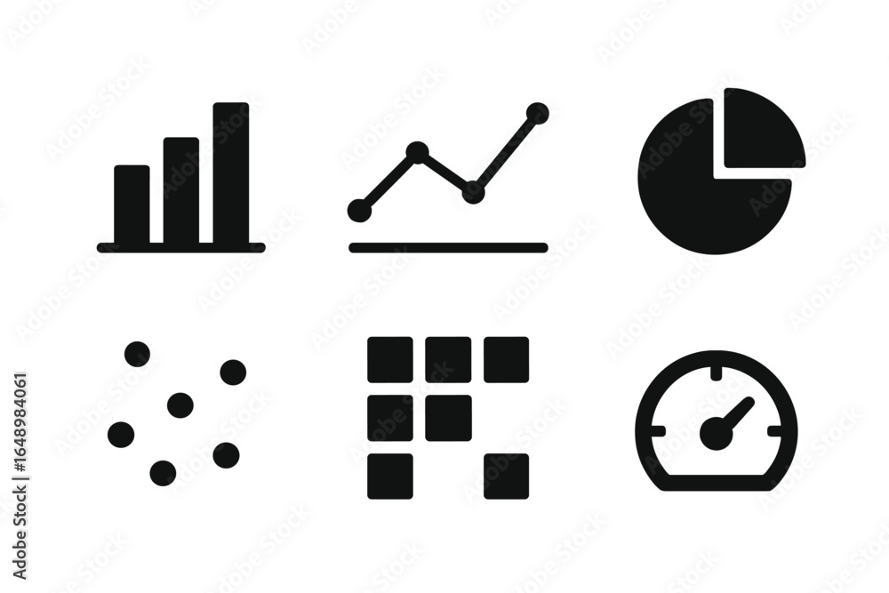 Aufkleber various black icons depicting data visualization and analysis elements used in business and statisti