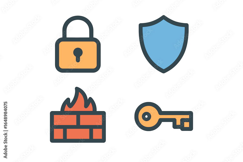 Poster security symbols representing protection and privacy in digital environments and physical spaces
