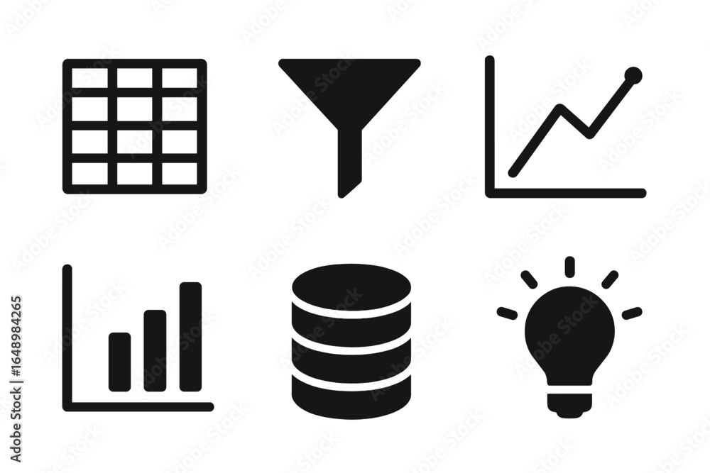 Aufkleber visual representation of data analysis concepts using graphs, charts, and symbols in a modern design