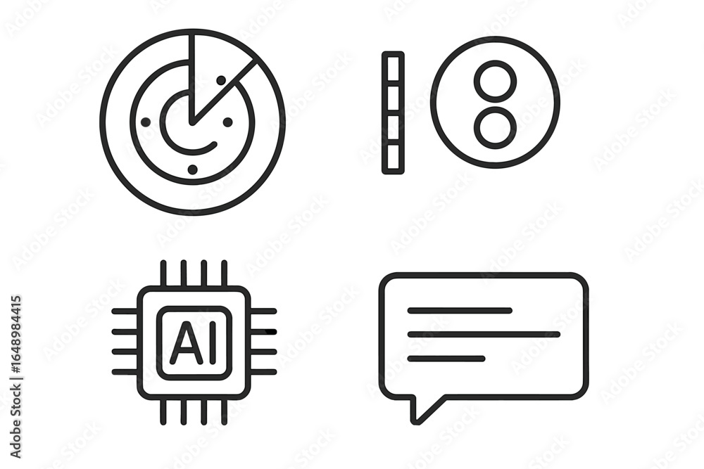 Poster collection of minimalist icons representing technology and artificial intelligence concepts