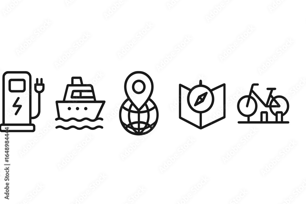 Aufkleber navigation tools and electric vehicle symbols displayed in a minimalistic style for modern transport
