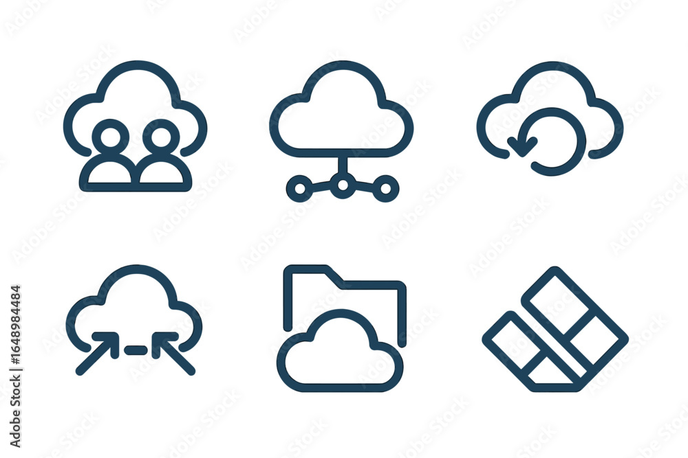 Aufkleber cloud computing icons representing collaboration, data transfer, synchronization, and file managemen