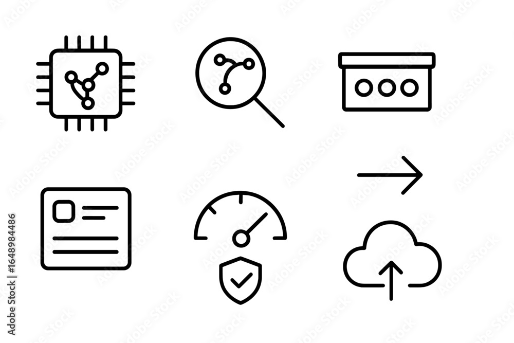 Aufkleber collection of icons representing technology features and functionalities related to data processing 