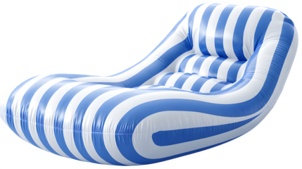 Inflatable water lounger with stripes, isolated on transparent background