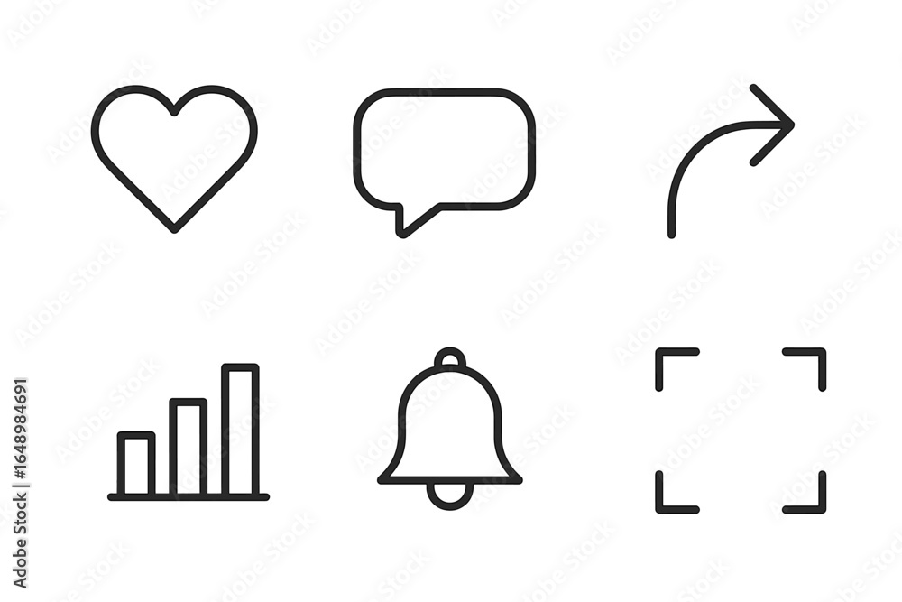 Poster icons representing different functions including love, messaging, direction, analytics, notification