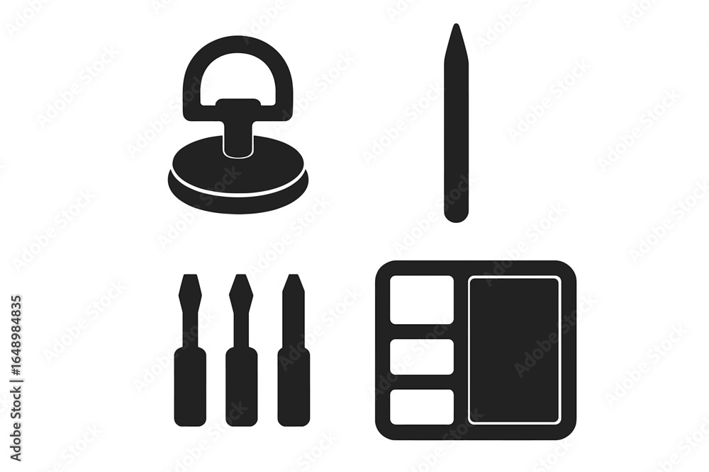 Poster tools for repair and crafting displayed on a clean surface with a neutral background
