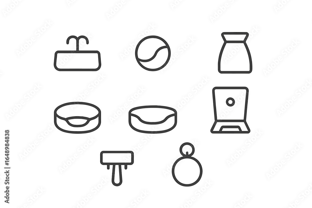 Poster various minimalistic line icons representing everyday objects and activities in a simple design styl