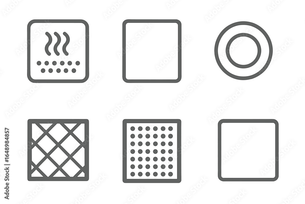 Poster symbols representing various surface textures in a minimalist design showcasing diverse tactile qual
