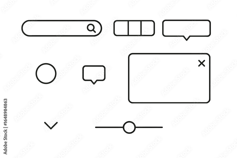 Aufkleber user interface design elements showcasing various icons for search bars, buttons, and notifications 