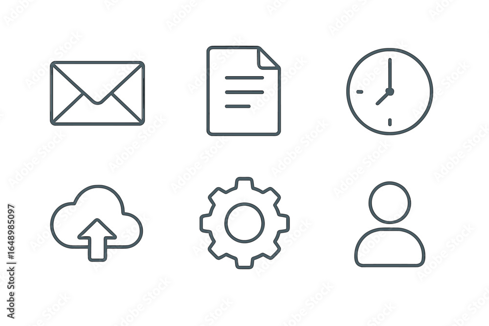 Aufkleber collection of simple icons representing common digital communication and productivity tools for mode