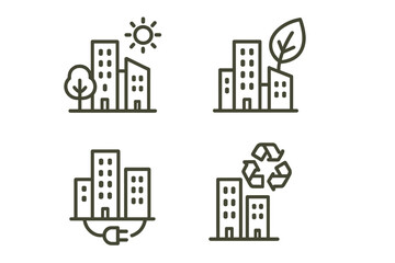 Urban development illustrations focusing on sustainability and eco-friendly practices in modern cities