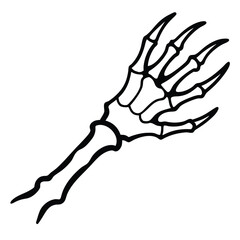 Fototapeta premium Black skeleton hand with sharp claws on white background