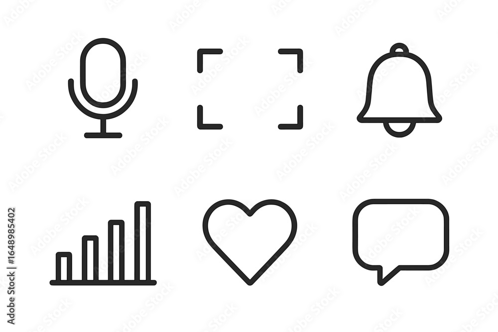 Aufkleber collection of minimalistic icons representing communication, notifications, and data visualization e