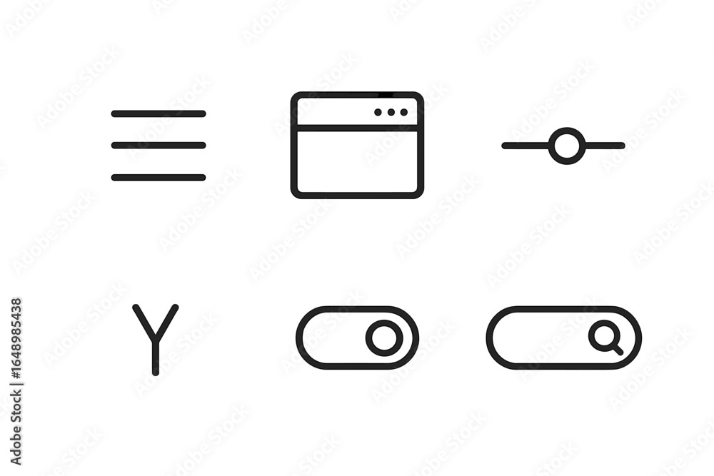 Aufkleber various vector icons representing user interface elements such as menus, sliders, and toggles for we