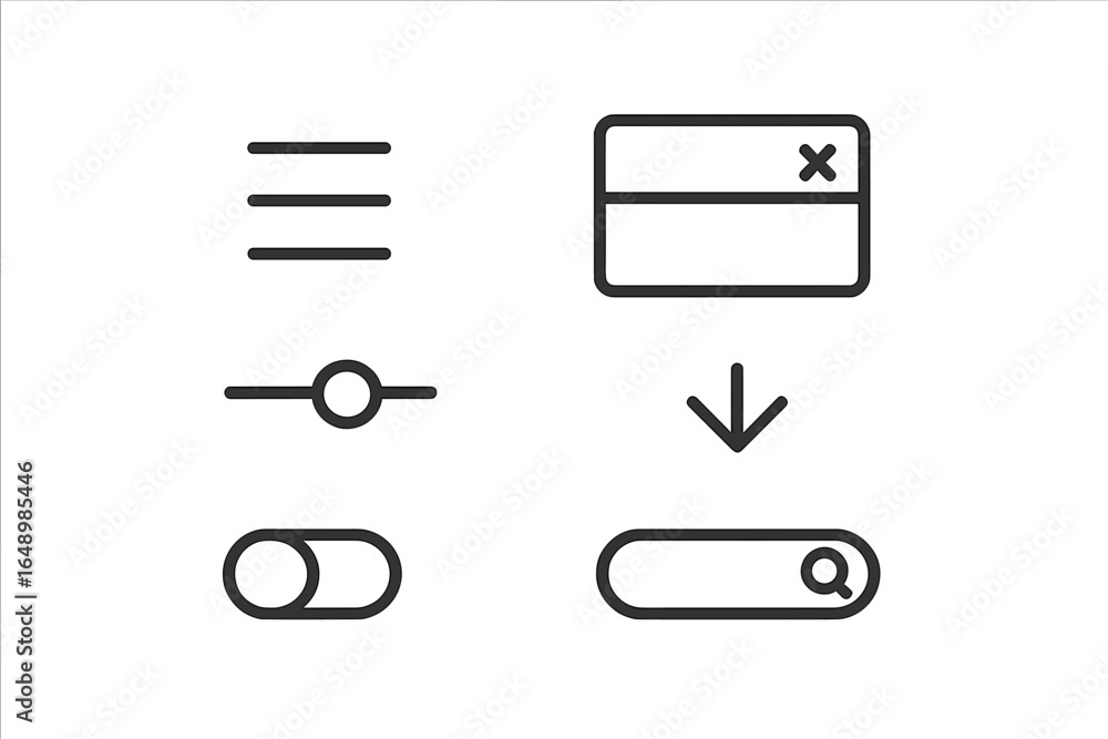 Poster user interface icons displayed on a simple background showcasing navigation and settings options for