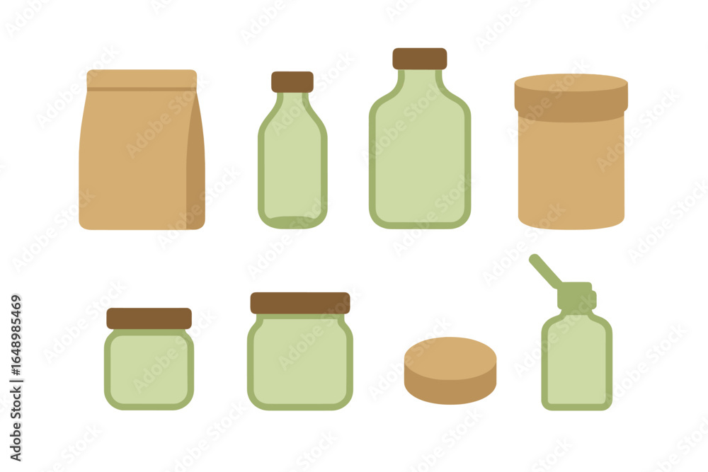 Aufkleber assorted glass containers and packaging displayed on a white background for storage and organization