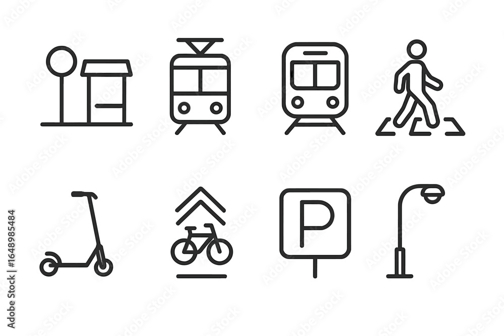 Poster urban transportation options displayed through simple icons representing various mobility choices in