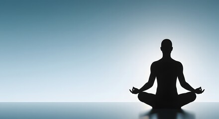 Silhouette of a person meditating in a lotus position against a gradient background.