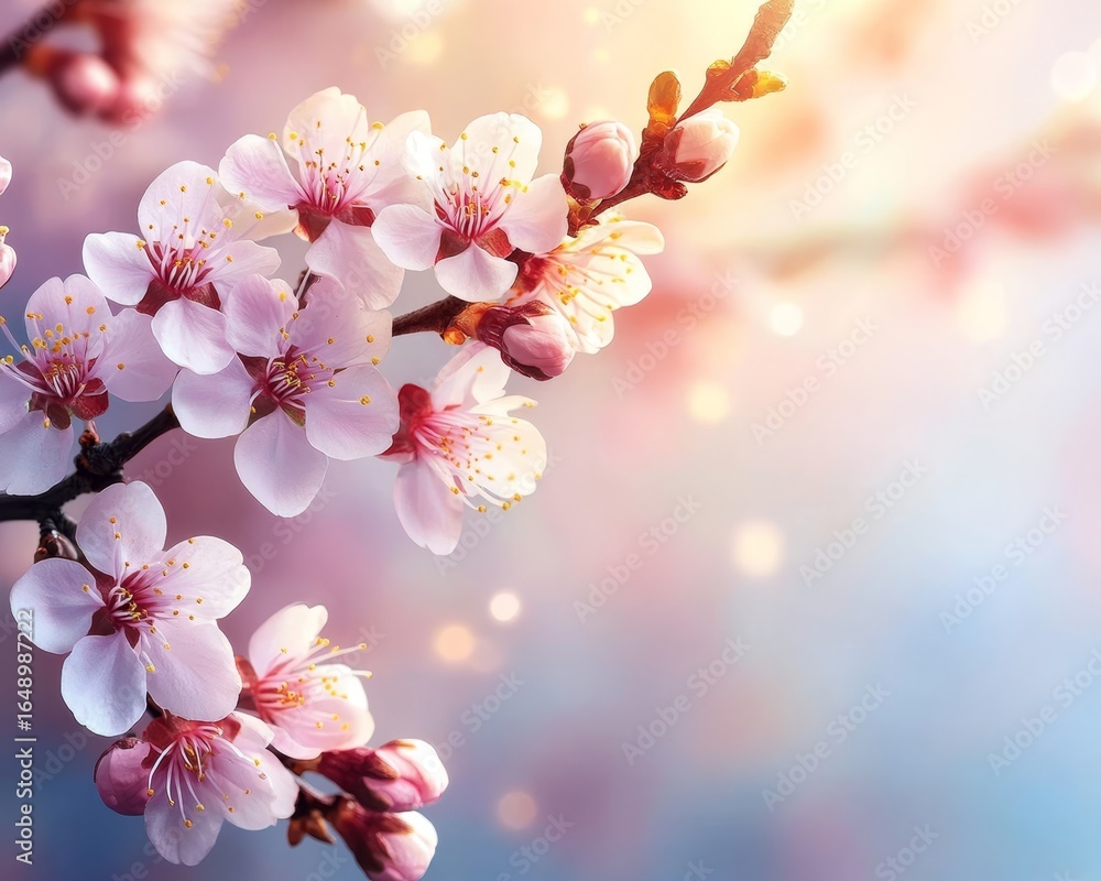 Aufkleber delicate cherry blossoms in bloom, captured in macro detail with a soft bokeh background effect