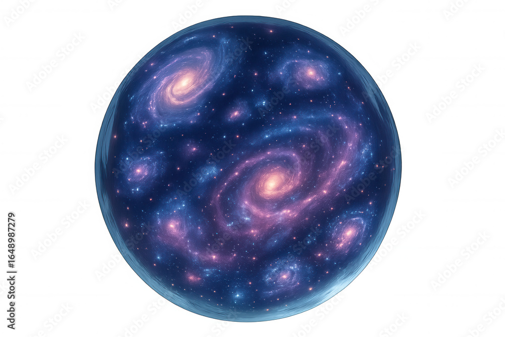 Poster swirling galaxies contained within a transparent sphere create a mesmerizing cosmic scene, perfect f