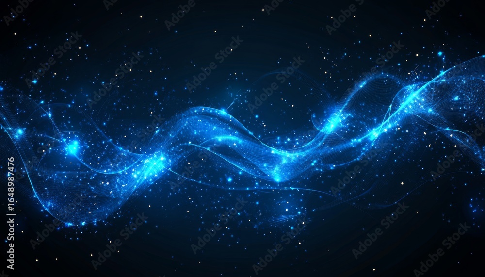 Poster abstract blue network with flowing grid and digital connectivity for dynamic connection vectors.