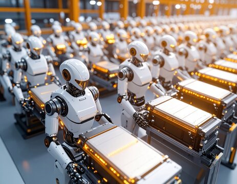 自動化された製造ラインで作業するロボット