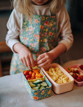 little girl holding a lunch box 