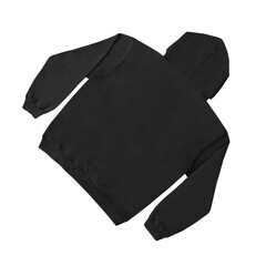 Template blank flat Black hoodie. Hoodie sweatshirt with long sleeve flatlay mockup for design and...
