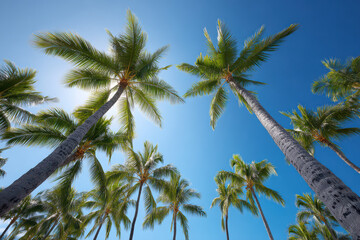 Obraz premium tropical paradise in hawaii with palm trees swaying against ultrabright blue sky