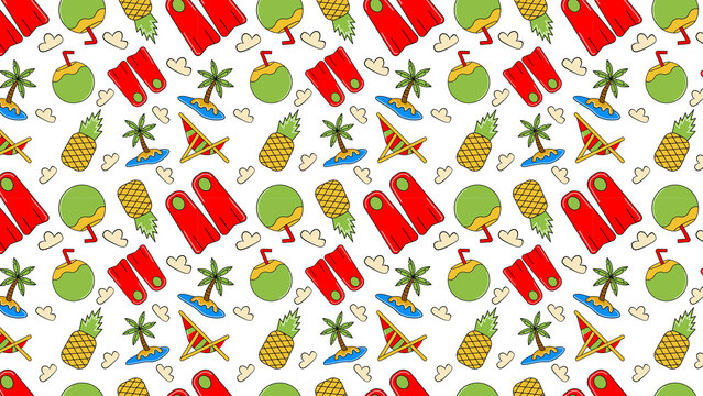 Seamless summer themed pattern with beach items
