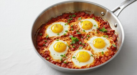 Delicious shakshuka recipe kitchen food photography cozy home top-down view culinary delight